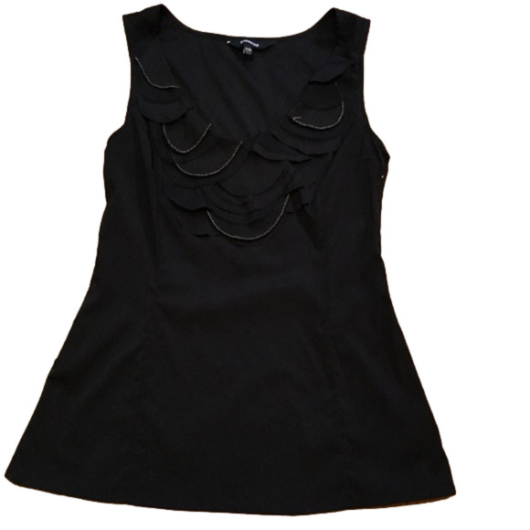 Express Tops - Express women’s black satin ruffled neck top sleeveless blouse size XXS